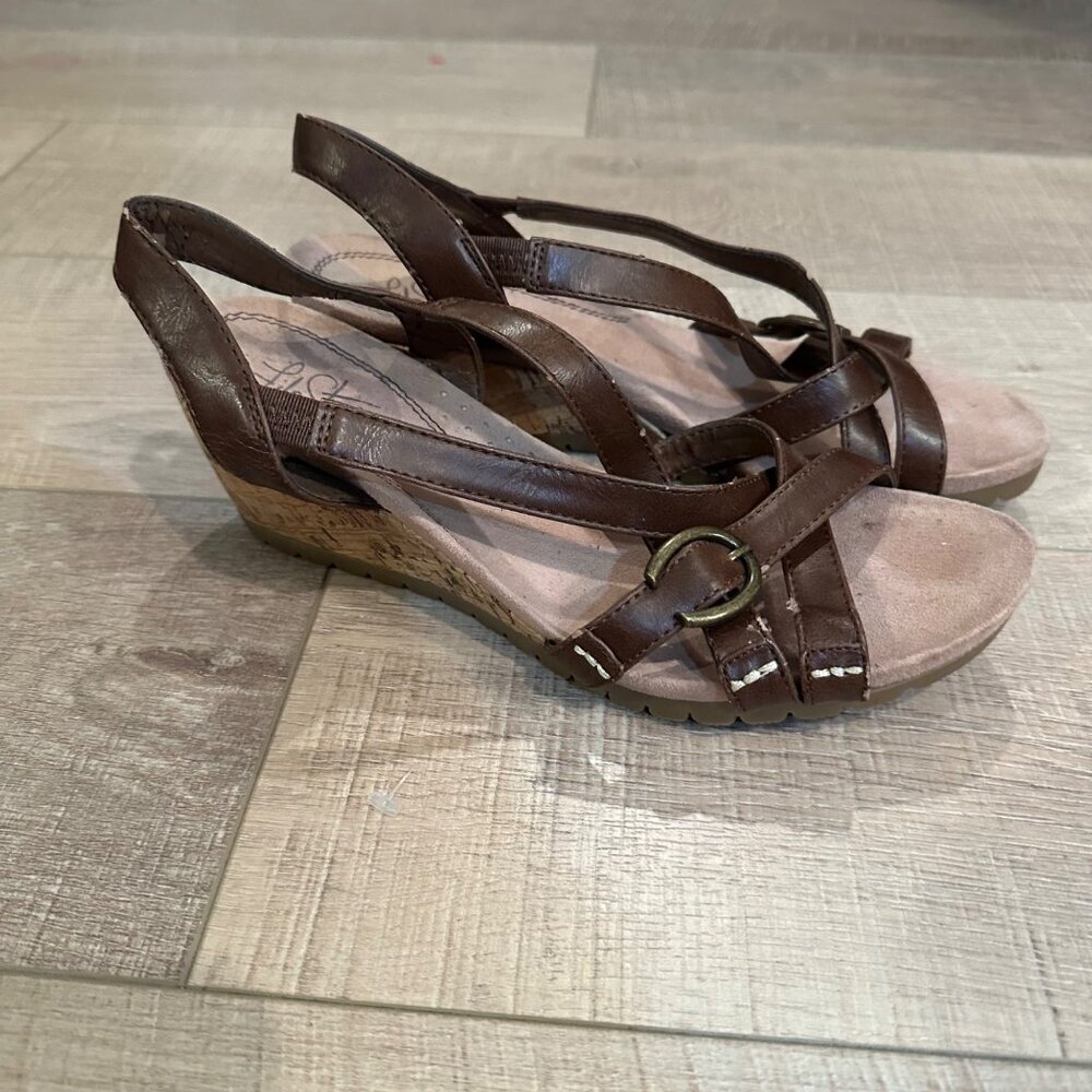 LifeStride Womens Brown Strappy Wedge Sandals 8.5M All Man-Made Materials